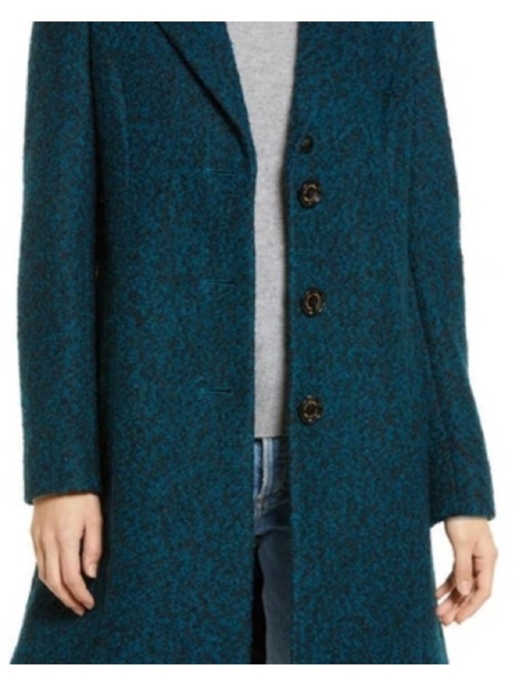 Sam Edelman Teal Bouclé Wool-Blend Pea Coat